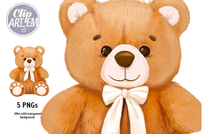 unisex-brown-teddy-bear-beige-bow-tie-watercolor-5-png-images