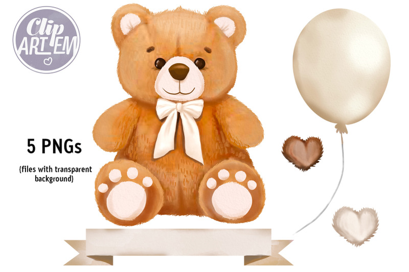 unisex-brown-teddy-bear-beige-bow-tie-watercolor-5-png-images