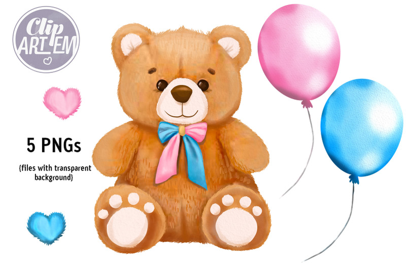 cute-unisex-pink-blue-baby-bear-watercolor-clip-art-5-png-images