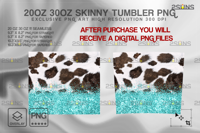 20oz-cowhide-teal-glitter-skinny-tumbler-seamless-design