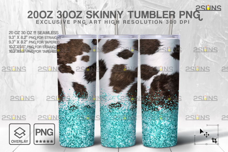 20oz-cowhide-teal-glitter-skinny-tumbler-seamless-design