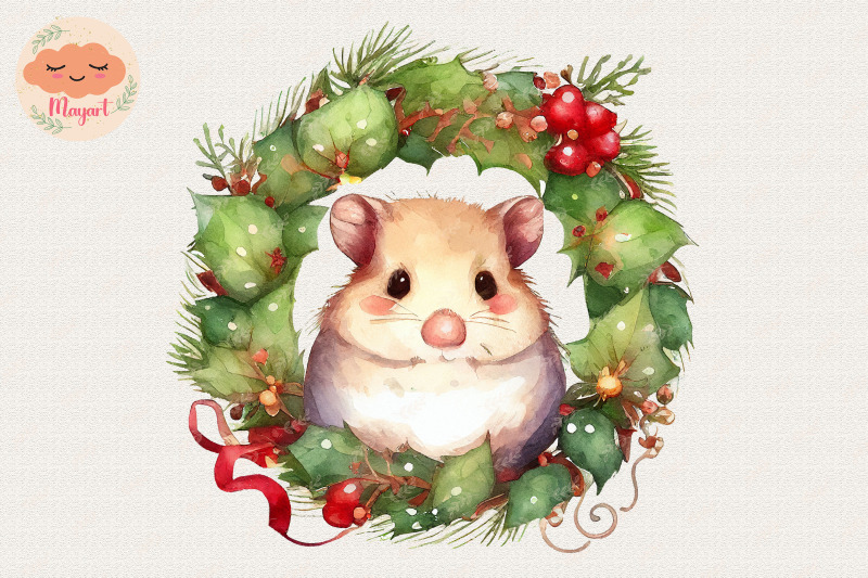 christmas-wreath-cute-hamster-mouse