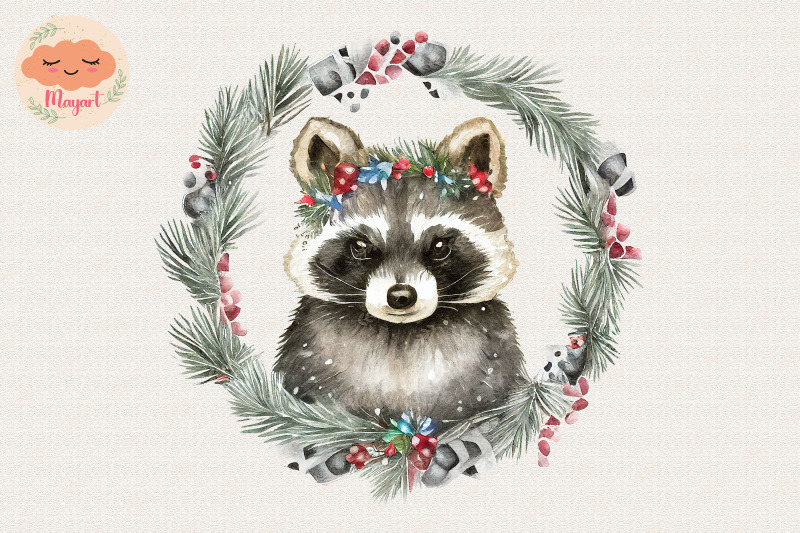 christmas-wreath-cute-raccoon