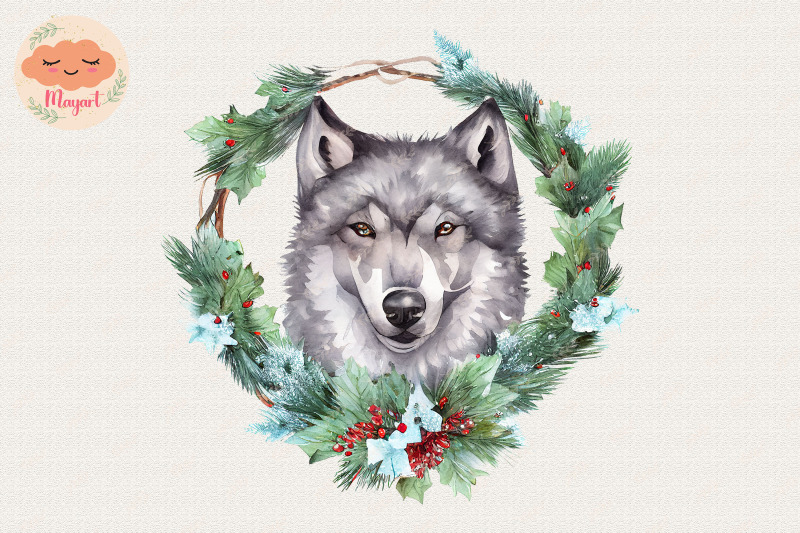 christmas-wreath-cute-wolf