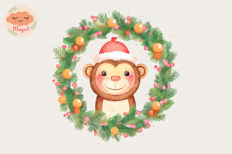 christmas-wreath-cute-monkey