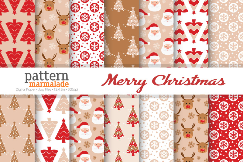 brown-christmas-digital-paper-santa-reindeer-snowflake-bv011d