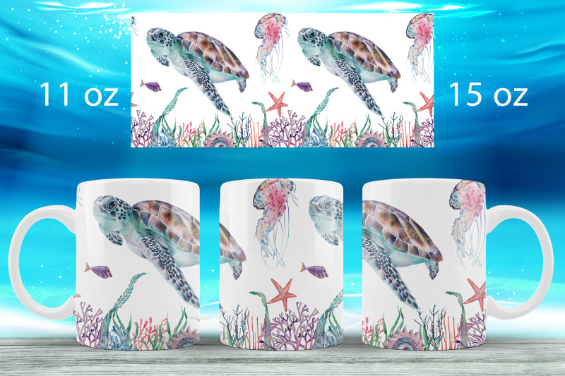 turtle-mug-wrap-ocean-mug-sublimation-png-underwater-life