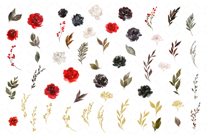watercolor-red-black-white-flowers
