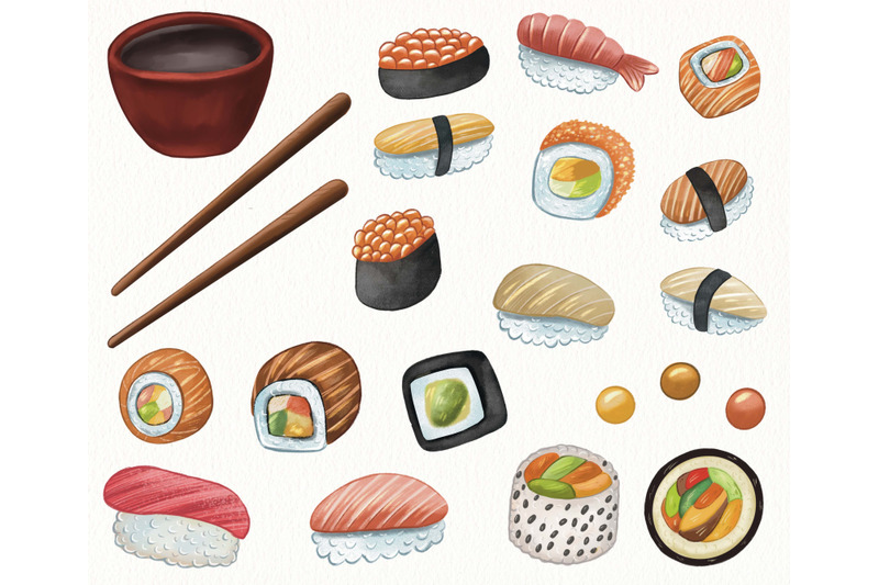 sushi-and-maki-hand-drawn-graphics-japanese-sushi-clip-art-patterns