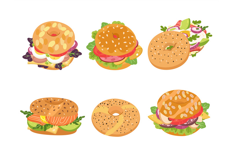 cartoon-bagel-lunch-food-donut-sandwich-gourmet-restaurant-breakfast