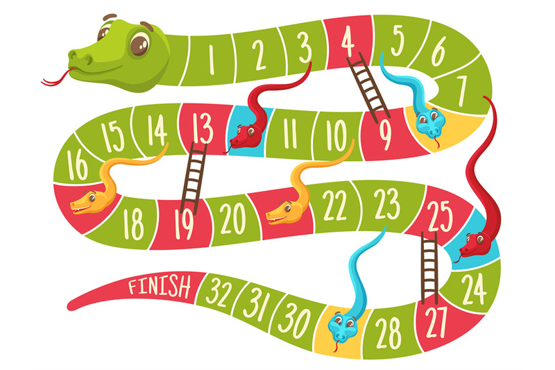 snake-and-ladders-game-level-grid-board-with-cute-color-snakes-for-ki