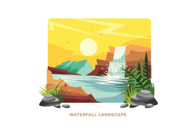 waterfall-landscape-vector-illustration