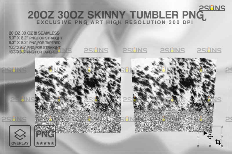 20oz-cowhide-silver-glitter-skinny-tumbler-seamless-design