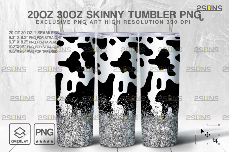 20oz-cowhide-silver-glitter-skinny-tumbler-seamless-design