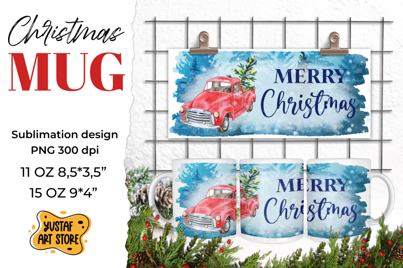 merry-christmas-sublimation-mug-watercolor-red-truck-png