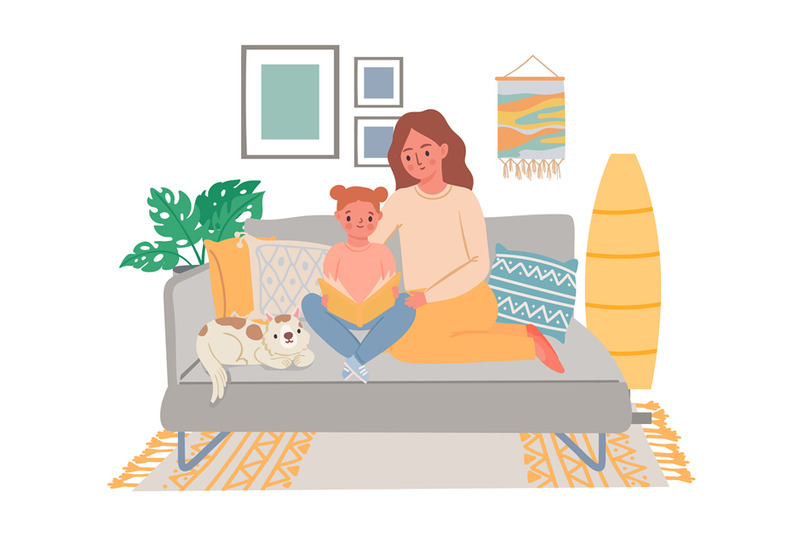 mother-with-baby-read-book-mom-and-daughter-sitting-on-sofa-and-learn