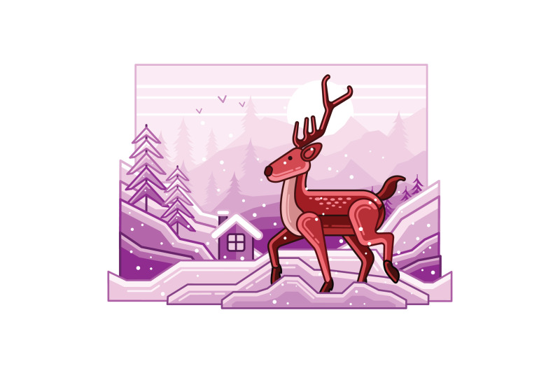 winter-landscape-with-deer-line-illustration