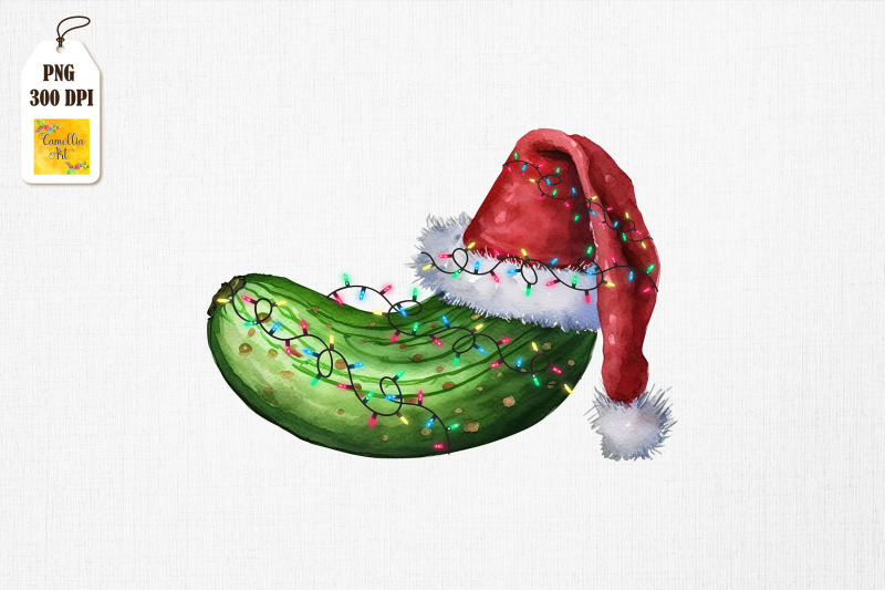 watercolor-christmas-cucumber-santa-hat