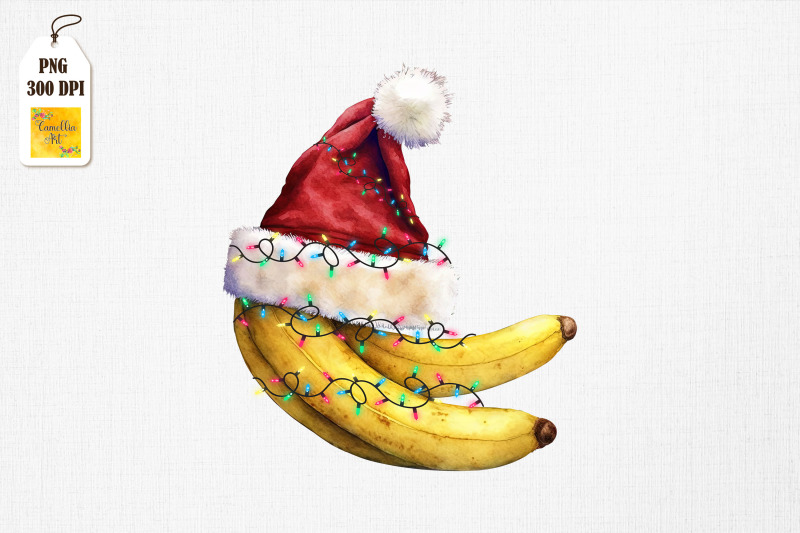 watercolor-christmas-banana-santa-hat