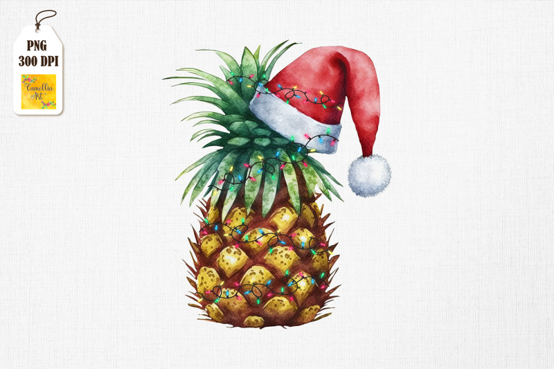 watercolor-christmas-pineapple-santa-hat