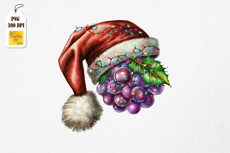 watercolor-christmas-grapes-santa-hat