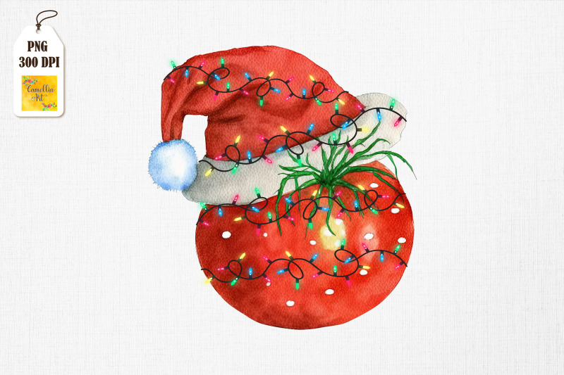 watercolor-christmas-tomato-santa-hat