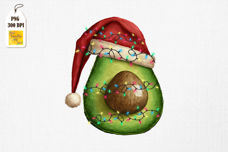 watercolor-christmas-avocado-santa-hat