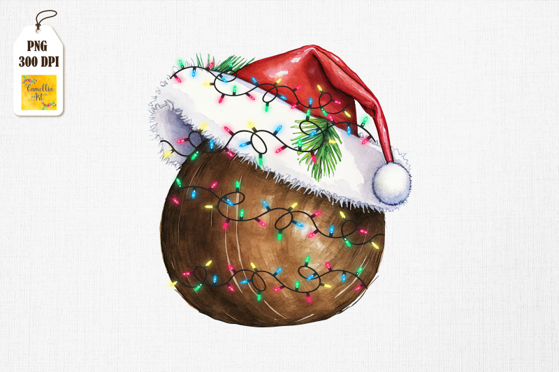 watercolor-christmas-coconut-santa-hat