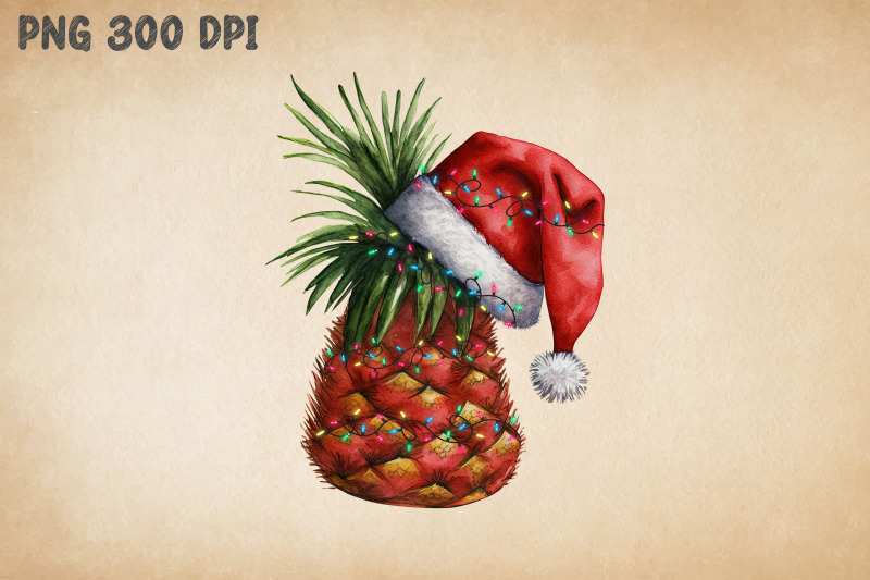 xmas-pineapple-in-santa-hat-watercolor