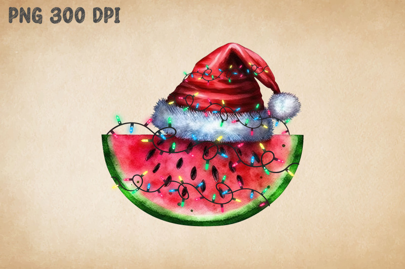 xmas-watermelon-in-santa-hat-watercolor