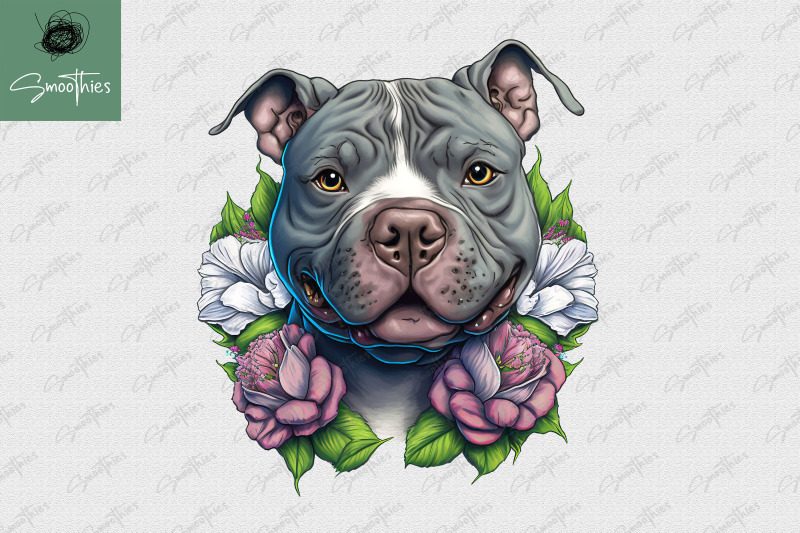 puppy-with-flower-american-bully-dog