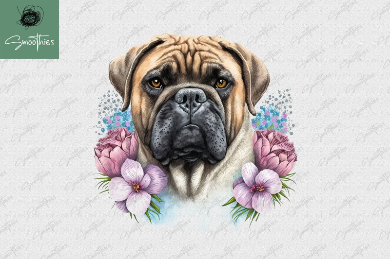 puppy-with-flower-bullmastiff-dog