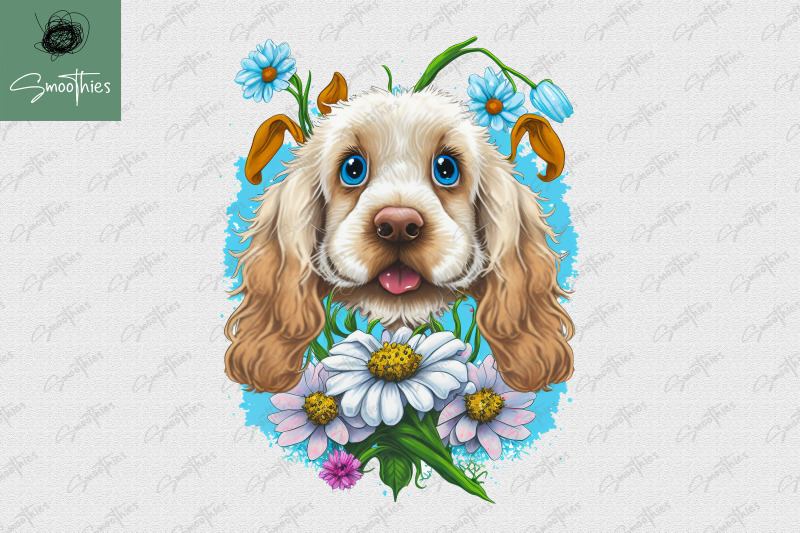 puppy-with-flower-cocker-spaniel-dog