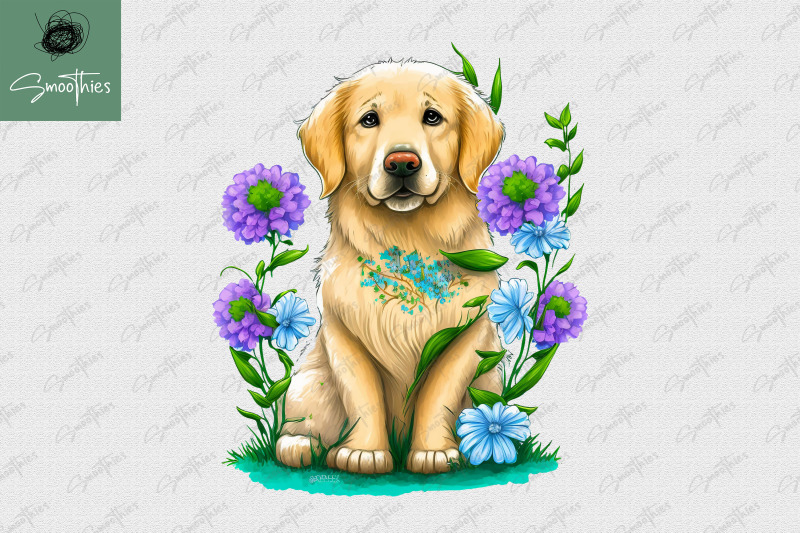 puppy-with-flower-golden-retriever-dog