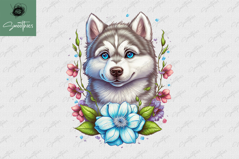 puppy-with-flower-husky