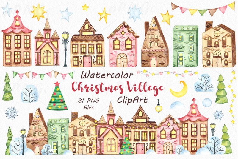 watercolor-christmas-village-clipart