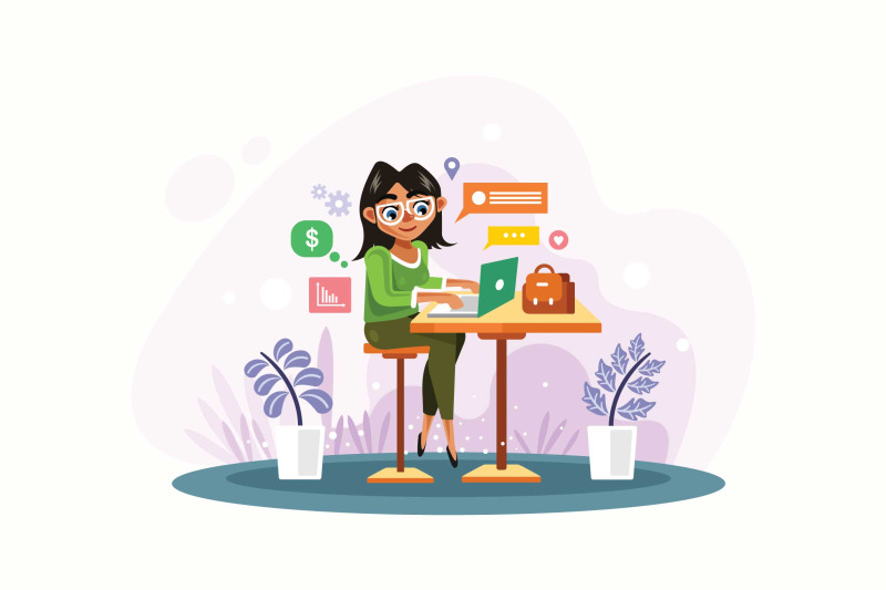 woman-is-working-with-laptop-vector-illustration