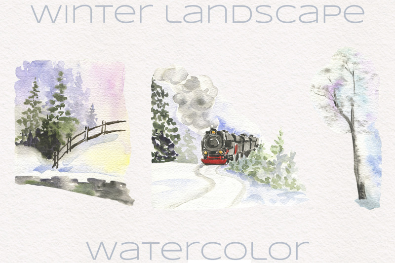 watercolor-landscape-of-winter-forest
