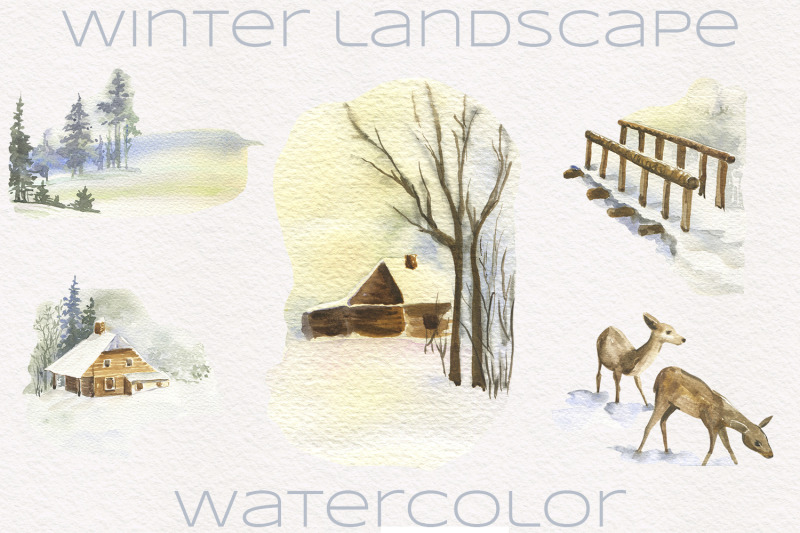 watercolor-landscape-of-winter-forest