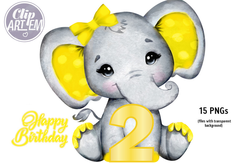 canary-yellow-elephant-baby-12-month-numbers-15-pngs-clip-art