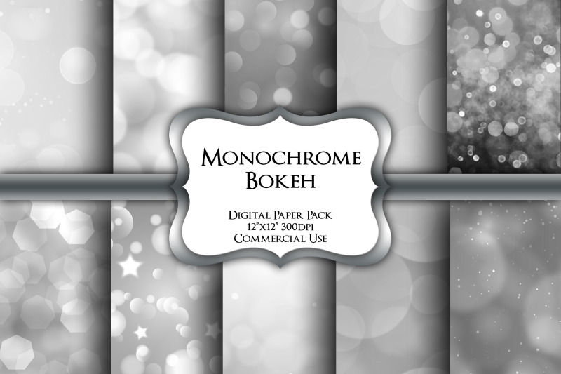 monochrome-bokeh-digital-paper-pack
