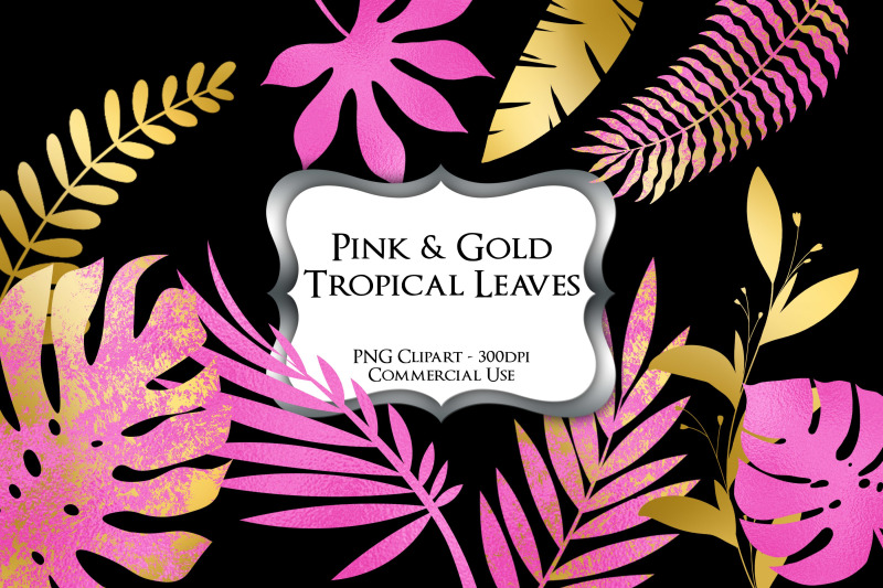 pink-amp-gold-tropical-leaves-png-clipart
