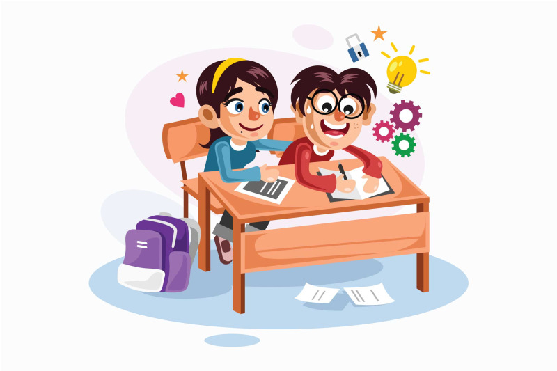 young-couple-students-vector-illustration