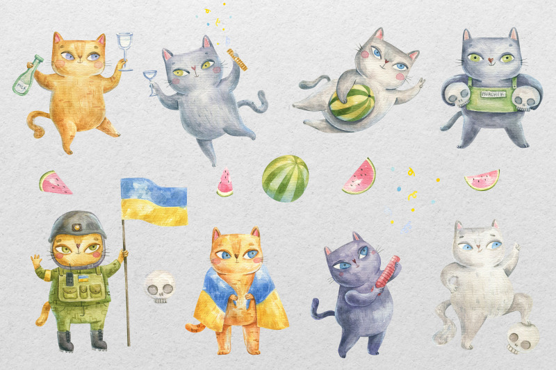 ukraine-cartoon-cats-victory-set