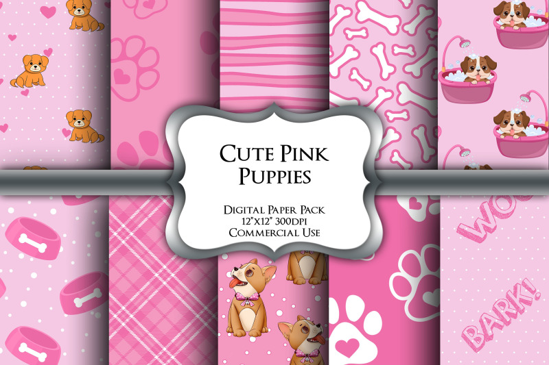 cute-pink-puppies-digital-paper-pack