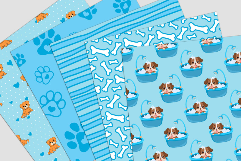 cute-blue-puppies-digital-paper-pack