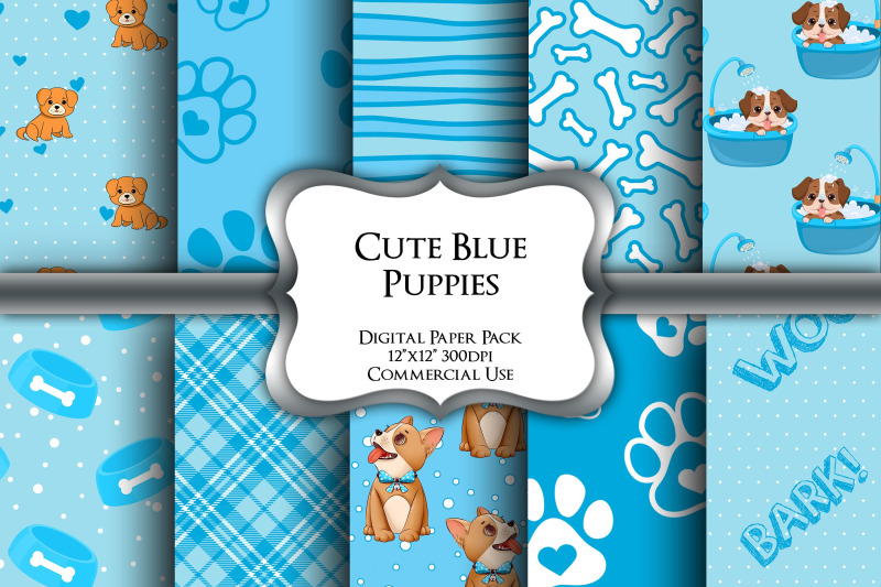 cute-blue-puppies-digital-paper-pack