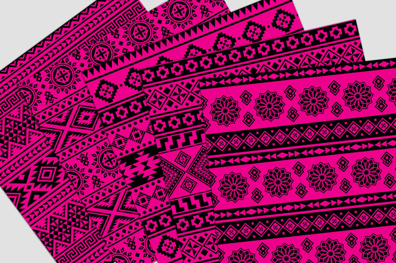 pink-and-black-tribal-digital-paper-pack