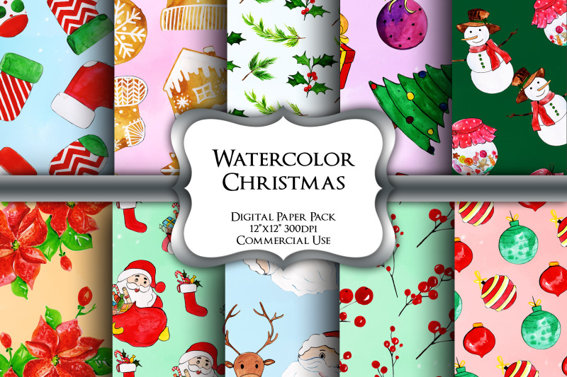 watercolor-christmas-digital-paper-pack