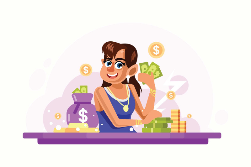 young-rich-woman-vector-illustration